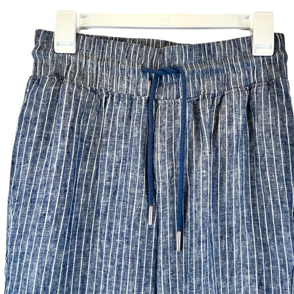 Quince European Linen Wide Leg Pull-On Pants Ankle Chambray Striped Sz S - Picture 6 of 11